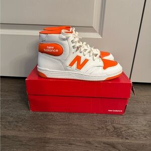 New Balance White and Orange High-Top Sneakers